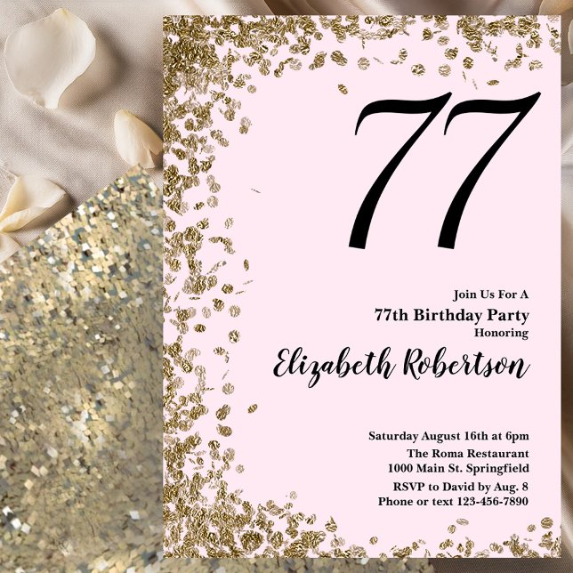 Elegant 77th Birthday Invitation Pink Gold Sequins (Creator Uploaded)