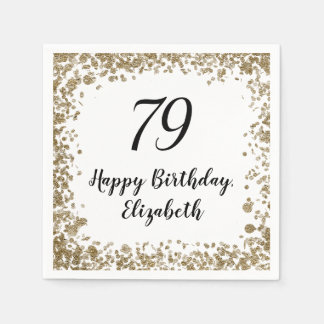 Elegant 79th Birthday Napkins With Gold Sequins