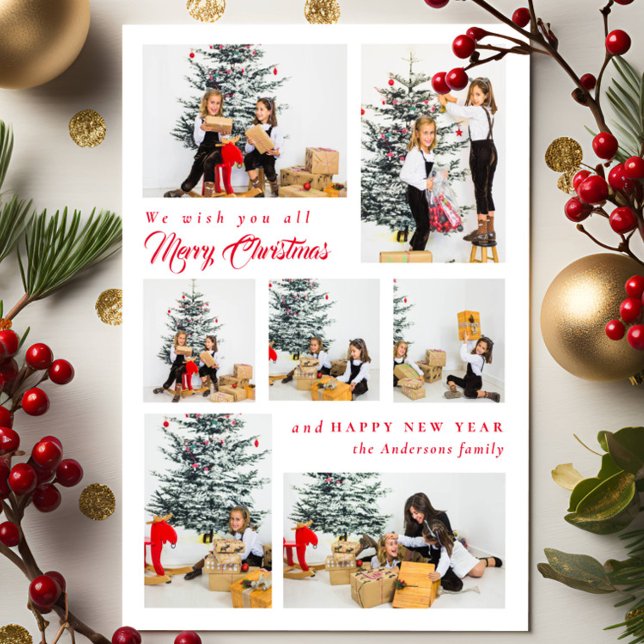 Elegant 7 Photo collage Merry Christmas Holiday Card (Creator Uploaded)