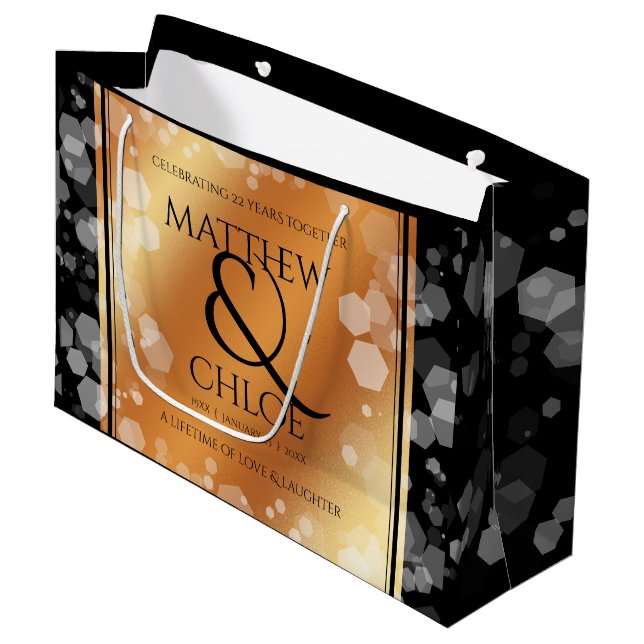 Elegant 7th 22nd 49th Copper Wedding Anniversary Large Gift Bag (Front Angled)