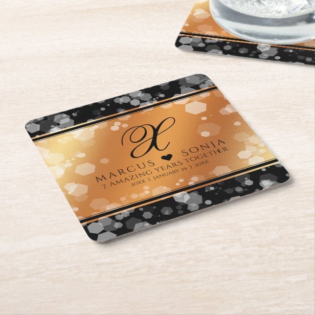 Elegant 7th 22nd 49th Copper Wedding Anniversary Square Paper Coaster (Angled)