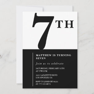 Elegant 7th birthday invitation Black Chic Modern