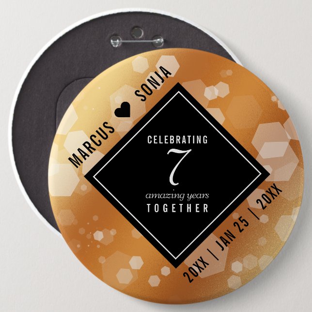 Elegant 7th Copper Wedding Anniversary Celebration 6 Inch Round Button (Front & Back)