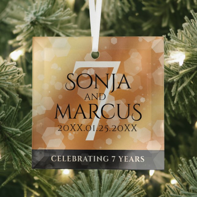Elegant 7th Copper Wedding Anniversary Celebration Glass Ornament (Insitu)