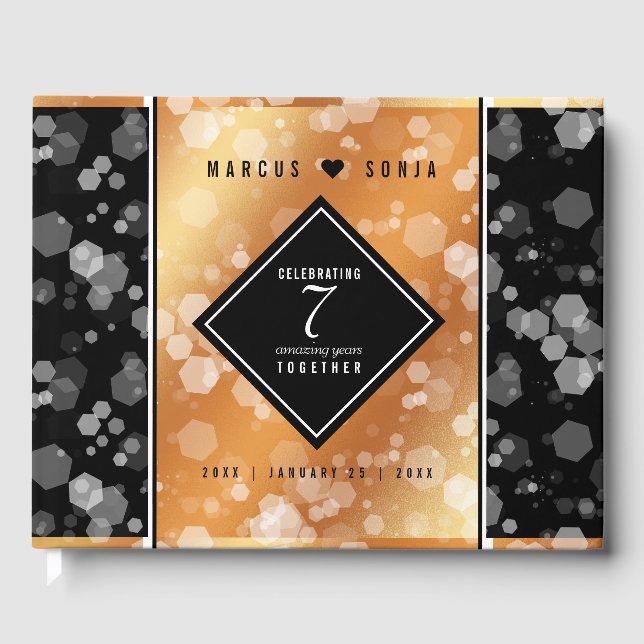 Elegant 7th Copper Wedding Anniversary Celebration Guest Book (Front)