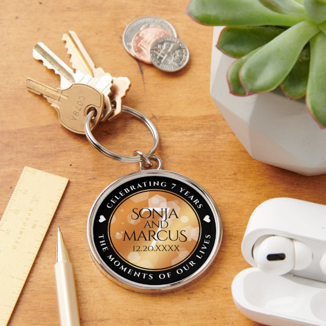 Elegant 7th Copper Wedding Anniversary Celebration Keychain (Desk)