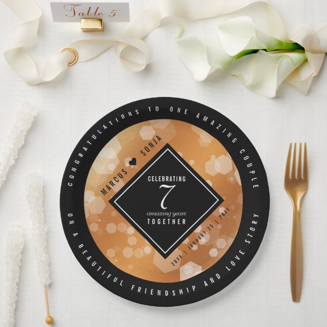Elegant 7th Copper Wedding Anniversary Celebration Paper Plate (Wedding)