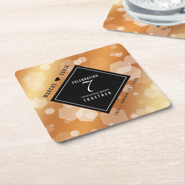 Elegant 7th Copper Wedding Anniversary Celebration Square Paper Coaster (Angled)