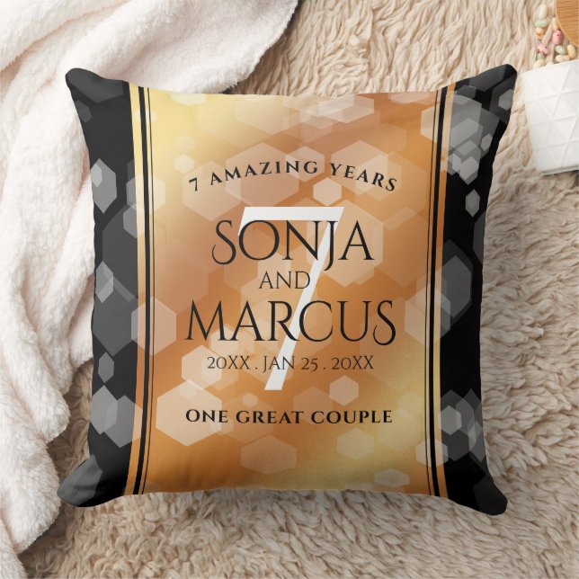 Elegant 7th Copper Wedding Anniversary Celebration Throw Pillow (Blanket)