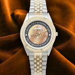 Elegant 7th Copper Wedding Anniversary Celebration Watch<br><div class="desc">Celebrate the 7th copper wedding anniversary with this commemorative watch! Elegant lettering with hexagonal confetti on a faux copper foil background add a memorable touch for this special occasion and milestone. Customize with couple's names,  dates of marriage,  and congratulatory messages.

Design © W.H. Sim. See more at zazzle.com/expressionsoccasions</div>