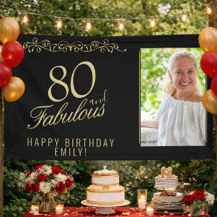 Elegant 80 and Fabulous Birthday Photo Black  Banner