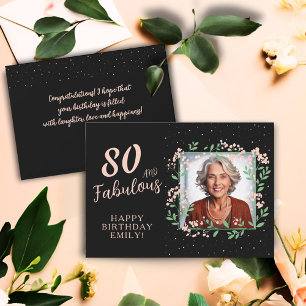 Elegant 80 and Fabulous Flower 80th Birthday Photo Card