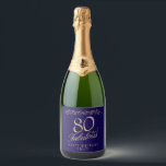 Elegant 80 and Fabulous Ornament 80th Birthday Sparkling Wine Label<br><div class="desc">Elegant 80 and Fabulous Ornament 80th Birthday Sparkling Wine Label. 80 and fabulous text in trendy golden script and an elegant ornament on blue background. Personalize it with your name and your age,  and make personalized elegant wine labels for a birthday party.</div>