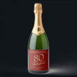 Elegant 80 and Fabulous Ornament 80th Birthday Sparkling Wine Label<br><div class="desc">Elegant 80 and Fabulous Ornament 80th Birthday Sparkling Wine Label. 80 and fabulous text in trendy golden script and an elegant ornament on red background. Personalize it with your name and your age,  and make personalized elegant wine labels for a birthday party.</div>