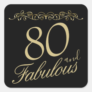 Elegant 80 and Fabulous Ornament 80th Birthday Square Sticker