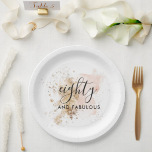 Elegant 80 And Fabulous, Woman 80th Birthday  Paper Plate