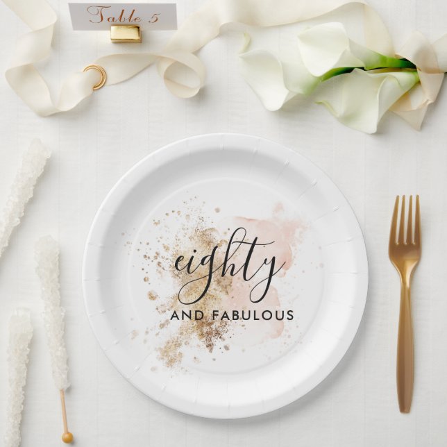 Elegant 80 And Fabulous, Woman 80th Birthday  Paper Plate (Wedding)