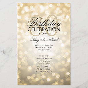 Elegant 80 Birthday Program Lights Gold Menu