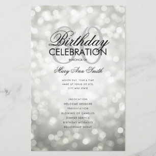 Elegant 80 Birthday Program Lights Silver Menu