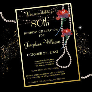 Elegant 80 Eighty Birthday Black REAL Gold  