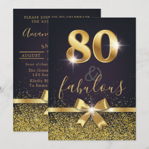 Elegant 80 & Fabulous Gold Glitter 80th Birthday Invitation