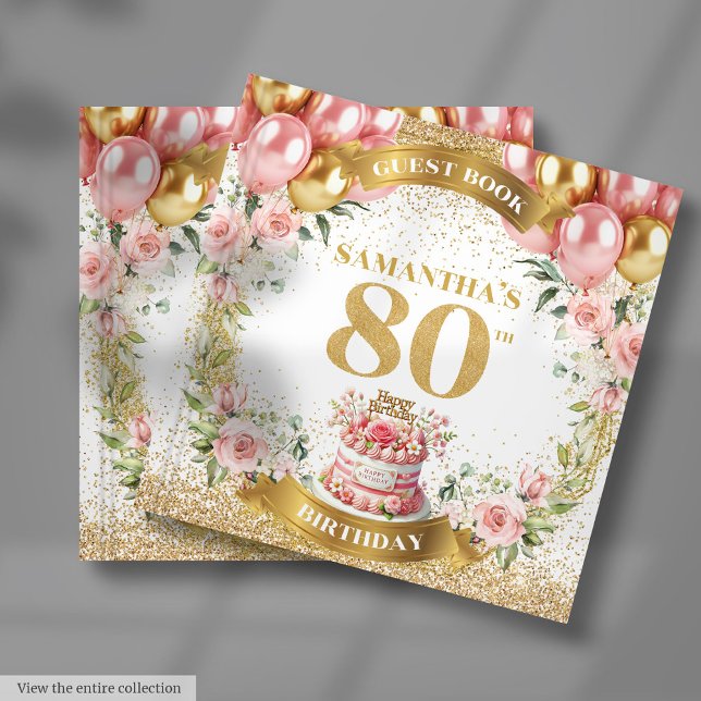 Elégant 80e anniversaire Livre d'hôtes Boho Blush  (Elegant 80th Birthday Guest Book Boho Blush Floral)