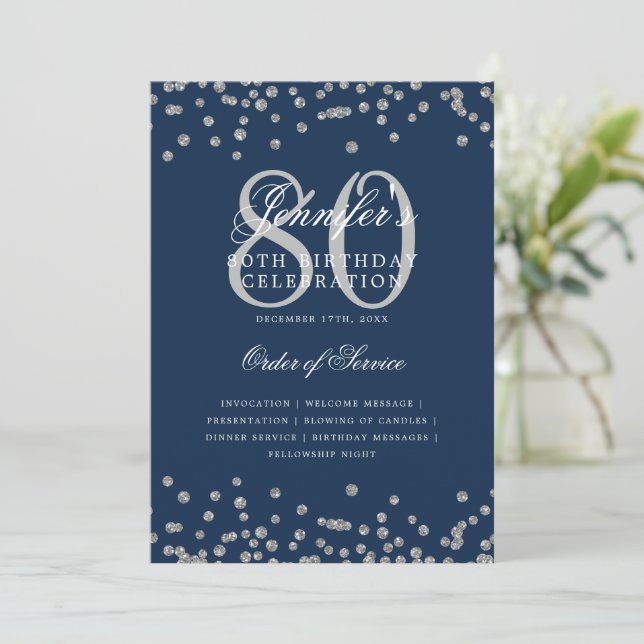 Elégant 80e anniversaire Menu du programme Argent  (Debout devant)