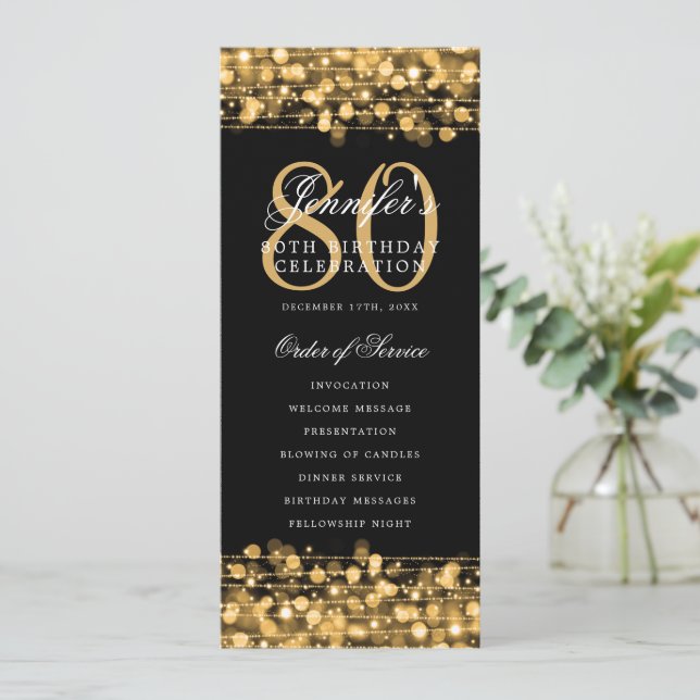 Élégant 80e Anniversaire Programme Or avec Merci (Debout devant)