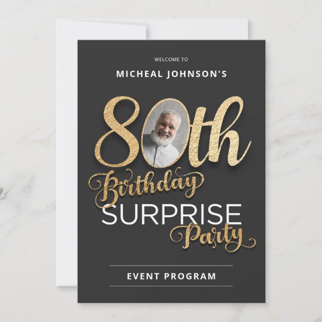 Élégant 80e anniversaire Surprise Party Programme (Devant)