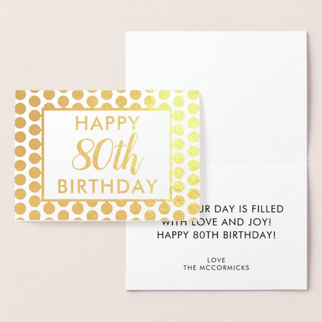 Elegant 80th Birthday Black Gold Dots Custom Foil Card (Display)