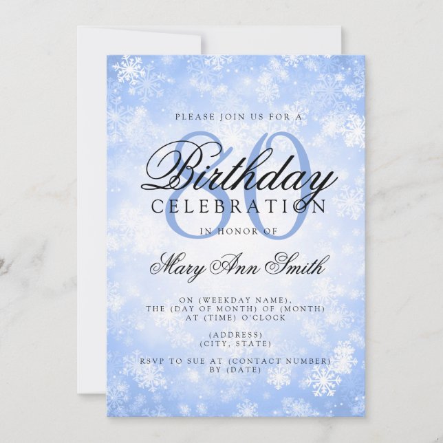 Elegant 80th Birthday Blue Winter Wonderland Invitation (Front)