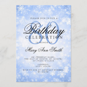 Elegant 80th Birthday Blue Winter Wonderland Invitation