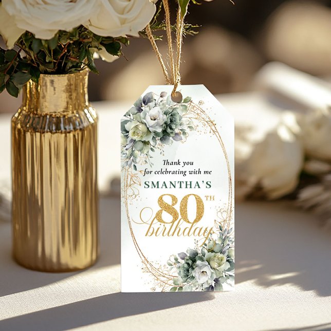 Elegant 80th Birthday Boho Greenery Gift Tag (Elegant 80th Birthday Boho Greenery Gift Tag)