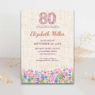 Elegant 80th Birthday for Her - Pink Flowers  Invitation