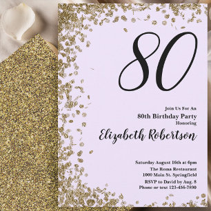Elegant 80th Birthday Invitation Gold Sequins