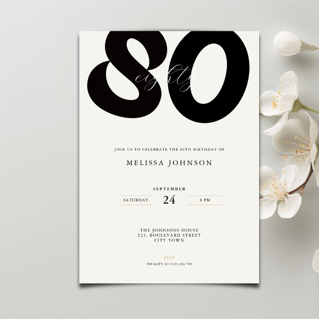 Elegant 80th Birthday Invitation - Minimal Style (Creator Uploaded)
