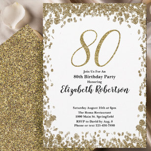 Elegant 80th Birthday Invitation With Gold Sequins