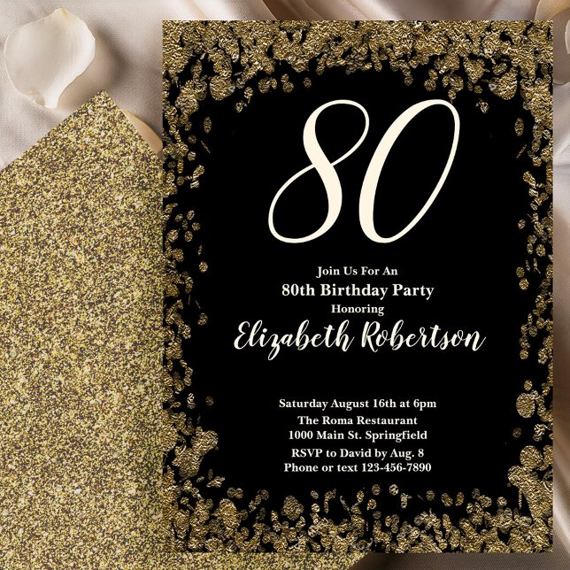 Elegant 80th Birthday Invitation With Gold Sequins (Créateur téléchargé)
