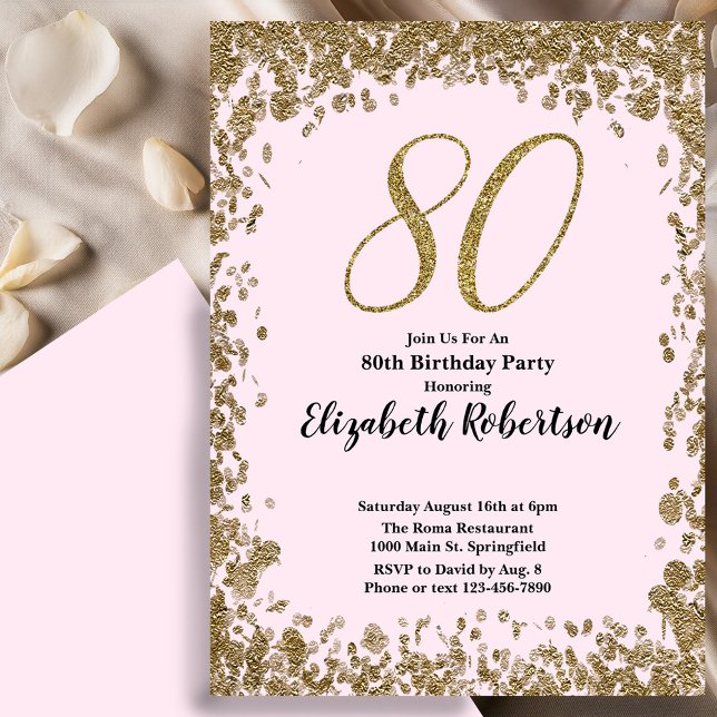 Elegant 80th Birthday Invitation With Gold Sequins (Créateur téléchargé)