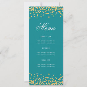 Elegant 80th Birthday Menu Gold Turquoise Confetti Invitation