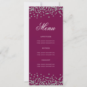 Elegant 80th Birthday Menu Silver Confetti Magenta Invitation