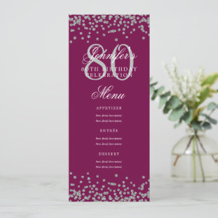Elegant 80th Birthday Menu Silver Confetti Magenta Invitation