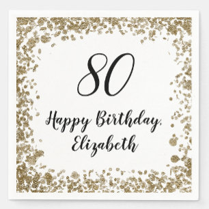 Elegant 80th Birthday Napkins With Gold Sequins