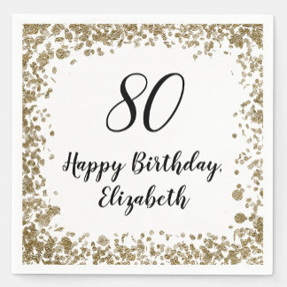 Elegant 80th Birthday Napkins With Gold Sequins