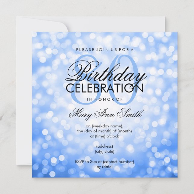 Elegant 80th Birthday Party Blue Glitter Lights Invitation (Front)