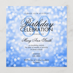 Elegant 80th Birthday Party Blue Glitter Lights Invitation