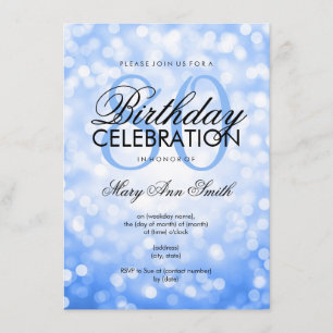 Elegant 80th Birthday Party Blue Glitter Lights Invitation