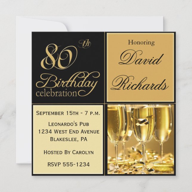 Elegant 80th Birthday Party Invitations (Front)