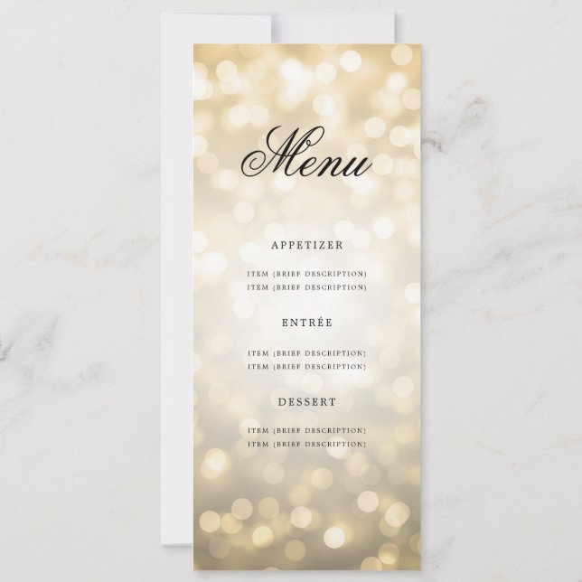 Elegant 80th Birthday Party Menu Gold Bokeh Invitation (Back)