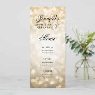 Elegant 80th Birthday Party Menu Gold Bokeh Lights Invitation